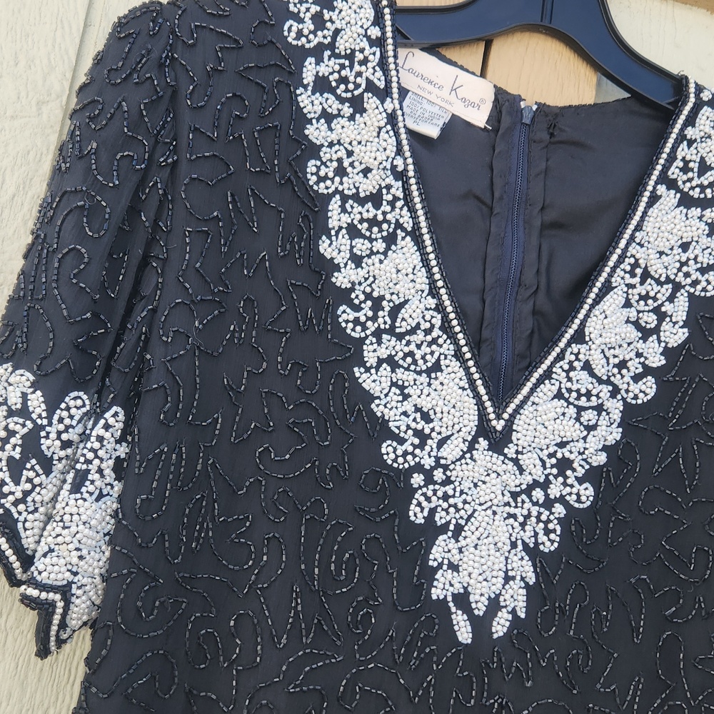 Vintage 80s Laurence Kazar Beaded Silk Top  Large Retro Fairy Baddie Butter Mom - Picture 3 of 5